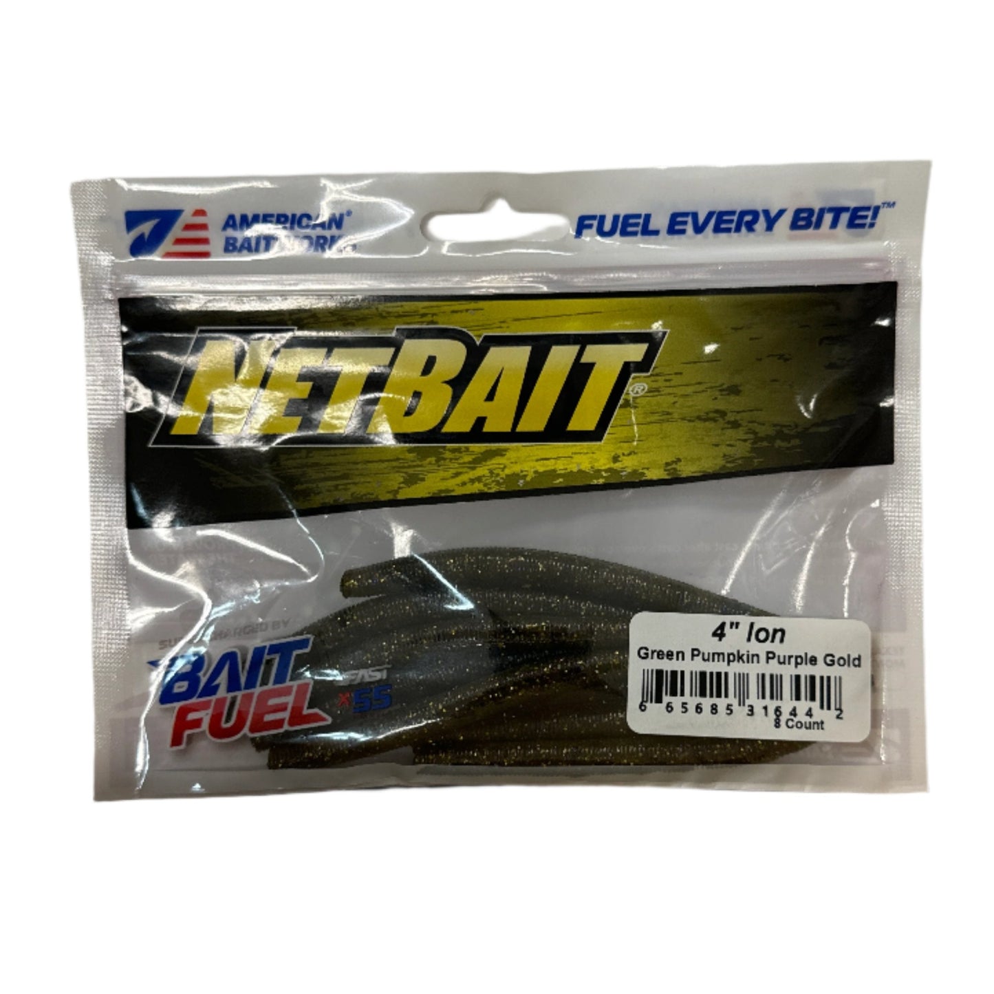 NetBait BaitFuel Ion Soft Stick Bait - 4" Ion - 8 ct - Green Pumpkin Purple Gold