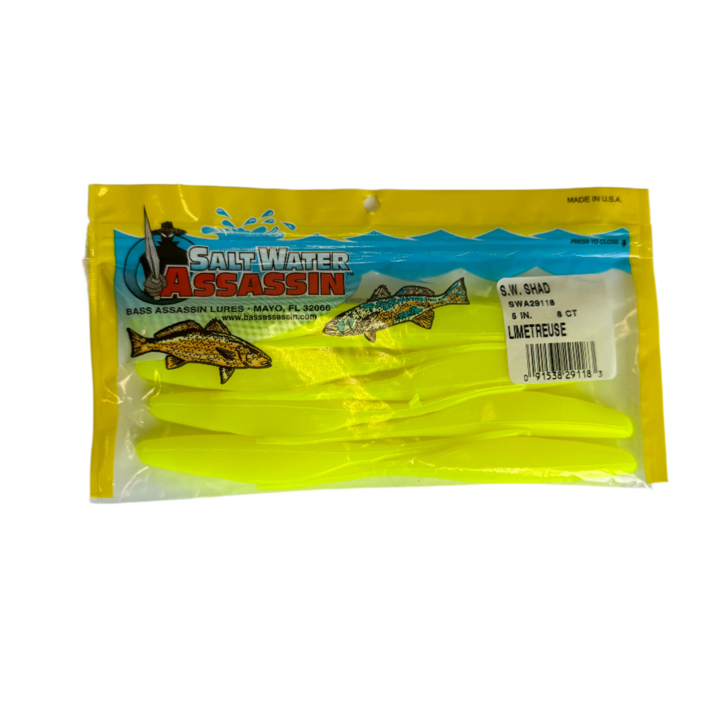Saltwater Assassin Shad Limetreuse 5 In 8 Ct