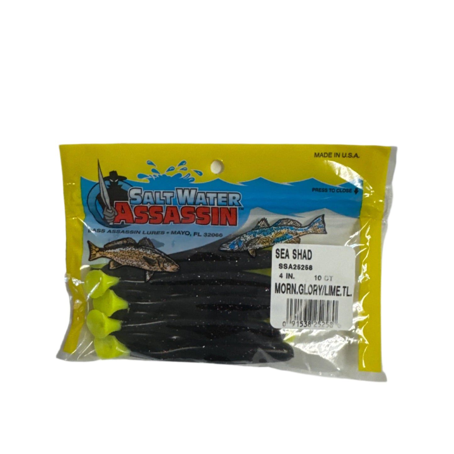 Saltwater Assassin Shad Morning Glory/lime 4in 10 Ct