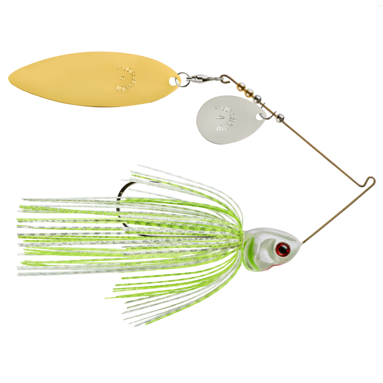 BOOYAH Covert Series Tandem Spinnerbait 3/4 oz - White/Chartreuse/Silver Scale