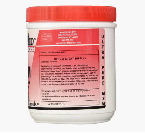 Animed Pure MSM Joint Support Powder Horse Supplement 16 Oz Tub