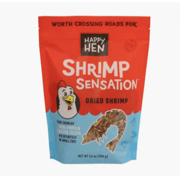 Happy Hen Shrimp Sensation dried shrimp package on a white background