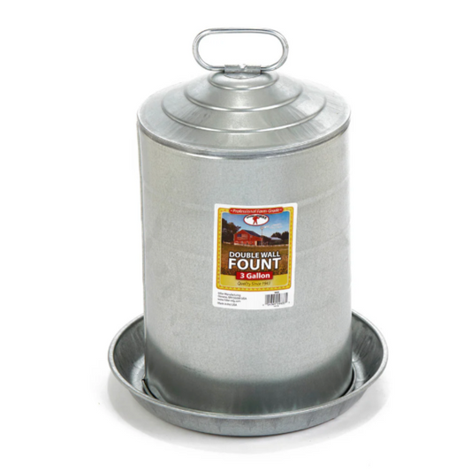 Double Wall Poultry Galvanized Fount - 3 Gallon Waterer