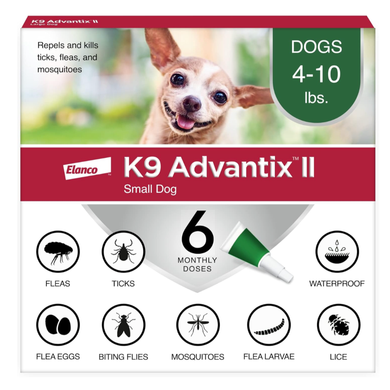K9 Advantix II Small Dog Vet-Recommended Flea, Tick & Mosquito Treatment & Prevention | Dogs 4-10 lbs. | 6-Mo Supply