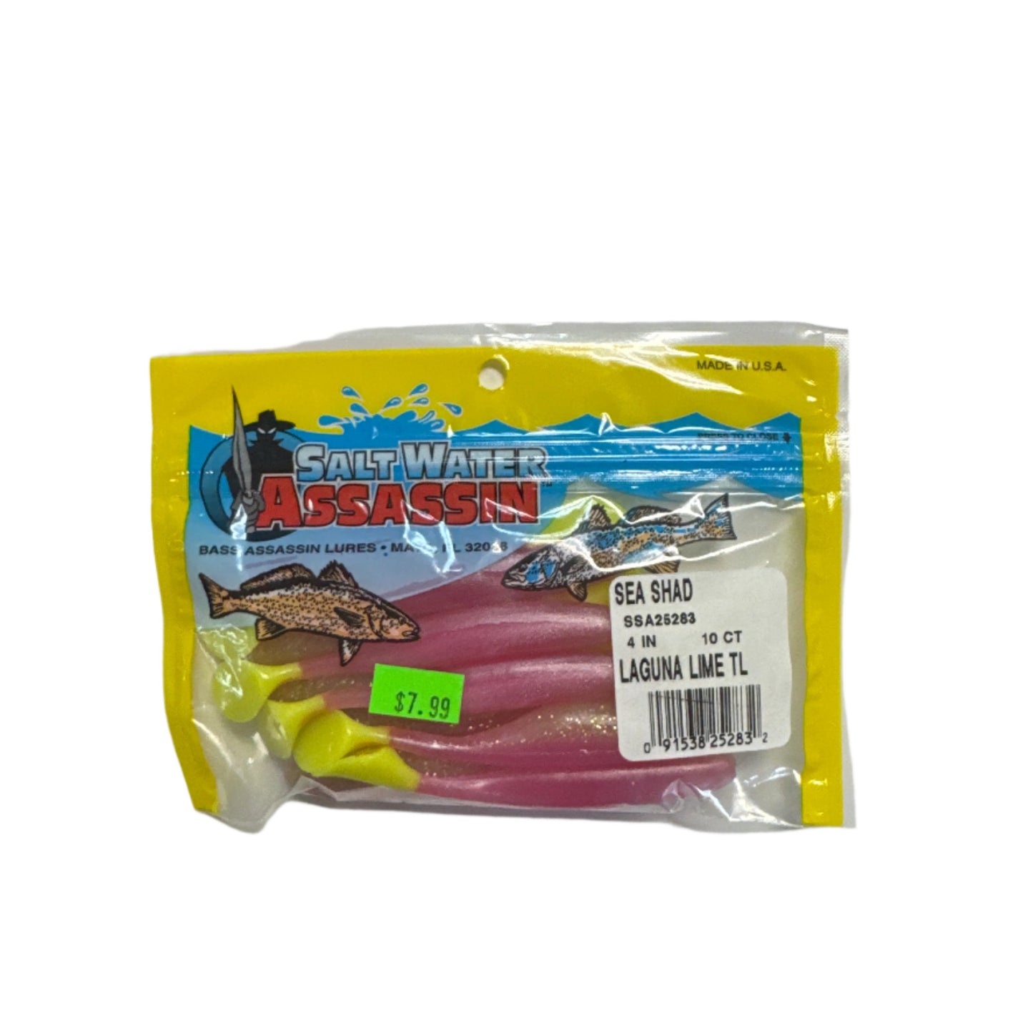 Saltwater Assassin Shad Laguna Lime 4in 10 Ct