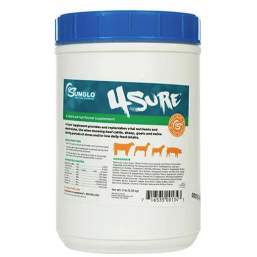 Sunglo 4Sure Electrolytes for Show Beef Cattle, Sheep, Goats & Swine 3LB