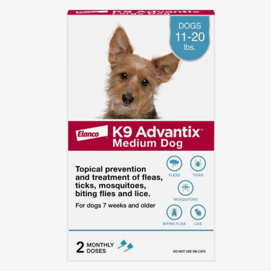 K9 Advantix Flea, Tick & Mosquito Prevention for Medium Dogs, 11-20 lbs, 2-Monthly Treatments