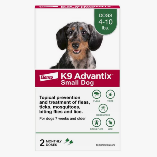 K9 Advantix Flea, Tick & Mosquito Prevention for Small Dogs, 4-10 lbs, 2-Monthly Treatments