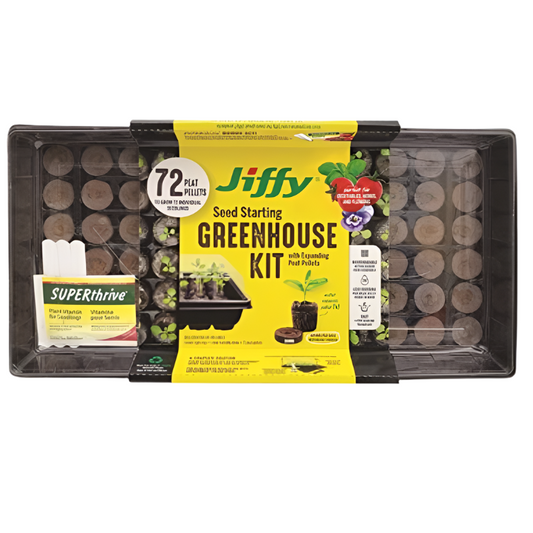 Jiffy® Greenhouse with Bonus SUPERthrive Sample & Plant Markers - 72-Cell- 36mm peat pellets
